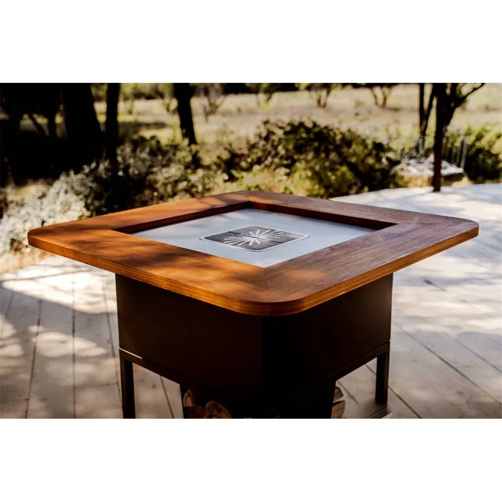 Brasero de jardín KRAK MISTRAL con plancha y parrilla, acero termolacado, diseño elegante francés para terrazas y veladas sociales