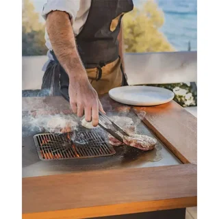 Brasero de jardín KRAK MISTRAL con plancha y parrilla, acero termolacado, diseño elegante francés para terrazas y veladas sociales