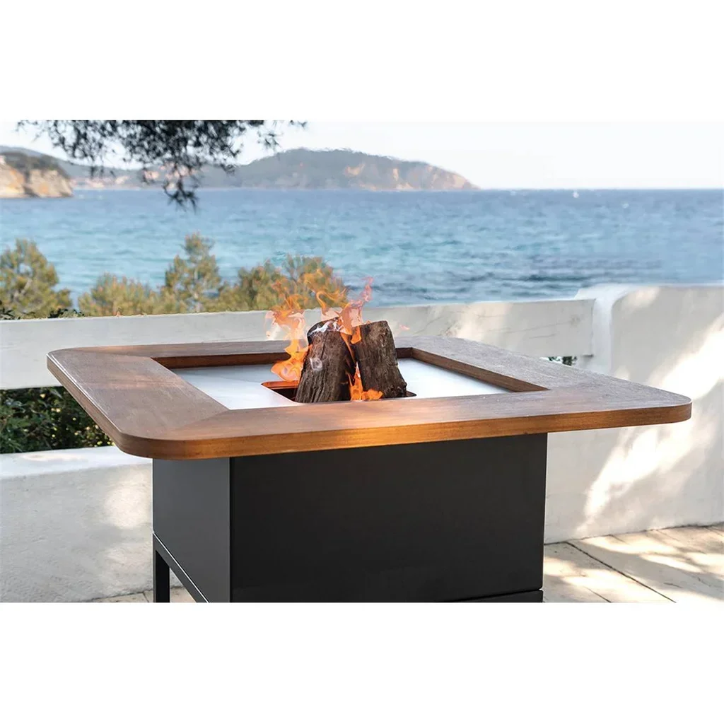 Brasero de jardín KRAK MISTRAL con plancha y parrilla, acero termolacado, diseño elegante francés para terrazas y veladas sociales
