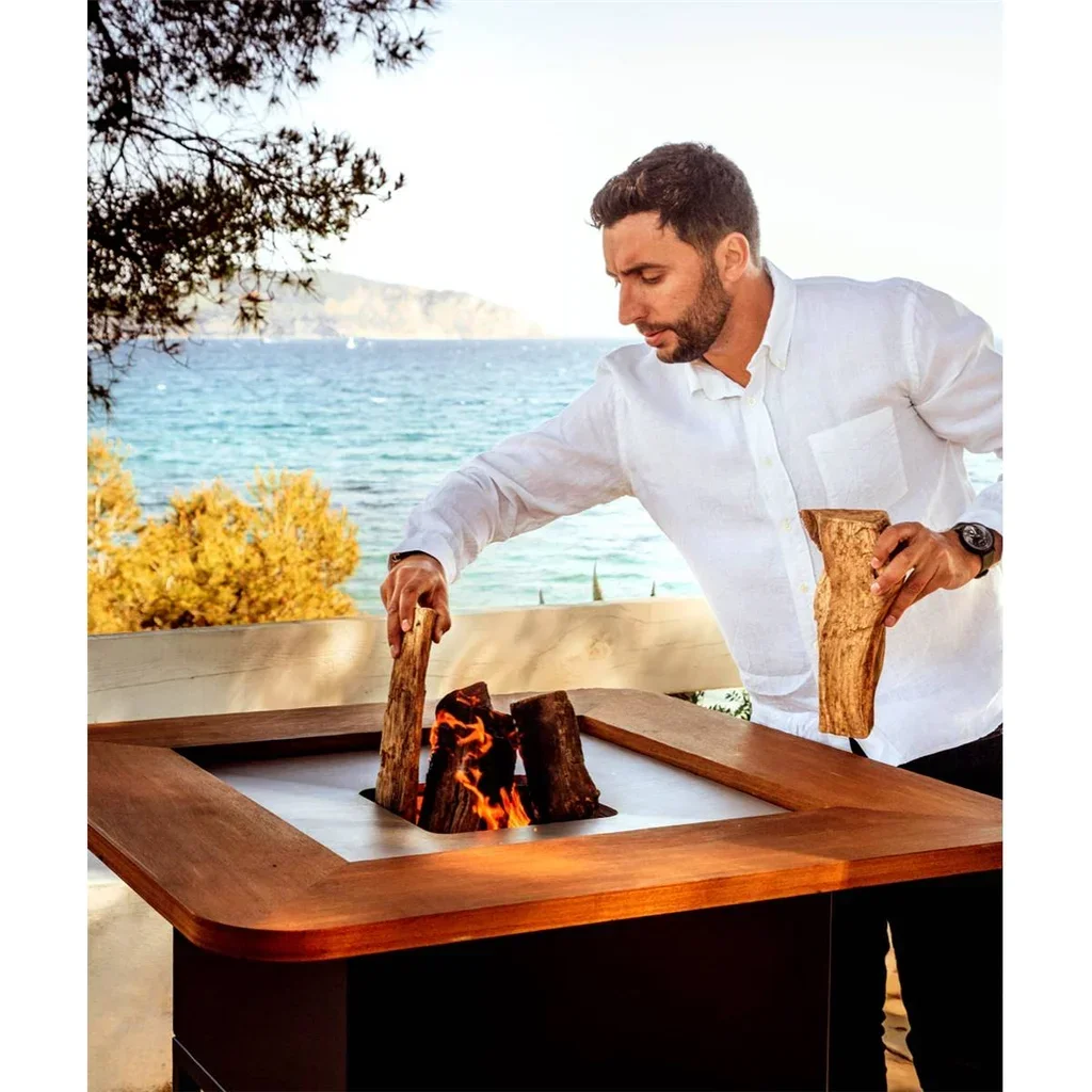 Brasero de jardín KRAK MISTRAL con plancha y parrilla, acero termolacado, diseño elegante francés para terrazas y veladas sociales