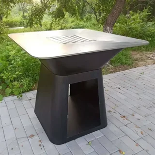 Brasero plancha noir 100x100 cm - Chauffage extérieur multifonction acier