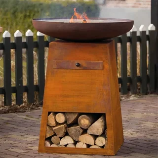 Brasero plancha ORION Classic acero Corten efecto óxido con tapa apagafuegos 80cm - Barbacoa exterior