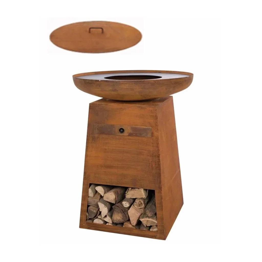 Brasero plancha ORION Classic acero Corten efecto óxido con tapa apagafuegos 80cm - Barbacoa exterior