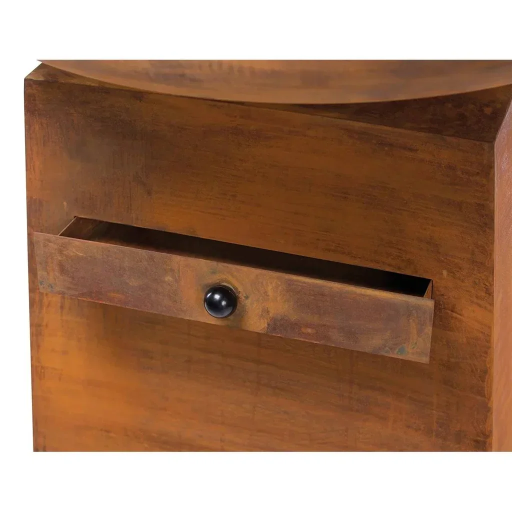 Brasero plancha ORION Classic acero Corten efecto óxido con tapa apagafuegos 80cm - Barbacoa exterior