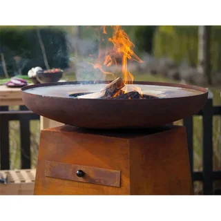 Brasero plancha ORION Classic acero Corten efecto óxido con tapa apagafuegos 80cm - Barbacoa exterior