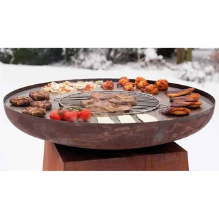 Brasero plancha ORION Classic acero Corten efecto óxido con tapa apagafuegos 80cm - Barbacoa exterior