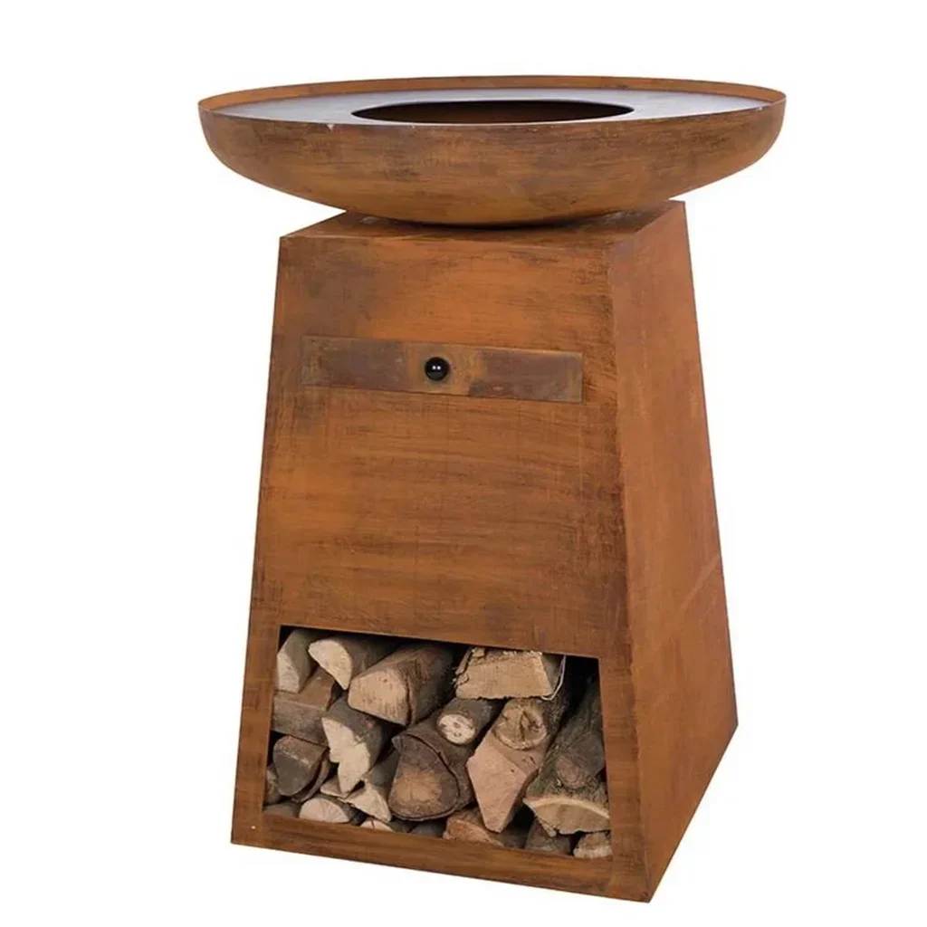 Brasero plancha ORION Classic acero Corten efecto óxido con tapa apagafuegos 80cm - Barbacoa exterior