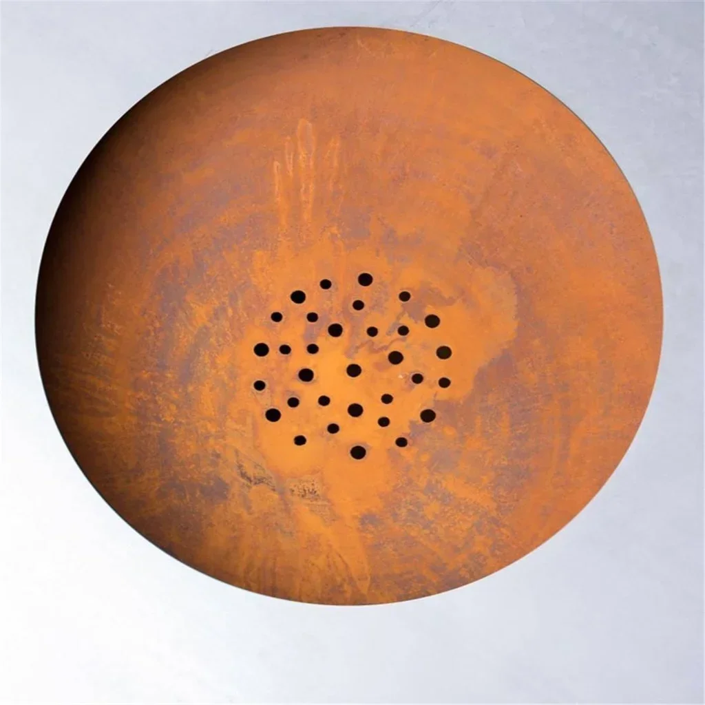 Brasero plancha ORION Classic acero Corten efecto óxido con tapa apagafuegos 80cm - Barbacoa exterior