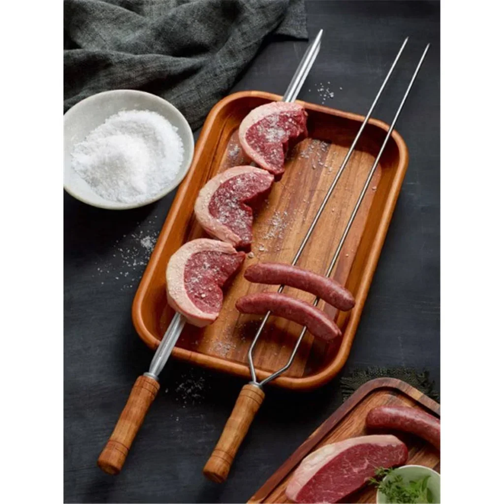 Pincho Doble 75 cm Tramontina Churrasco Acero Inoxidable Madera FSC Barbacoa