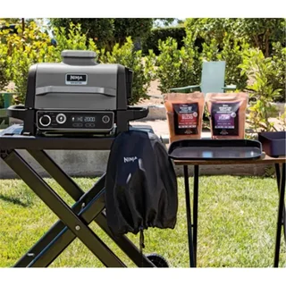 Carrito plegable negro para parrilla eléctrica Ninja Woodfire con ganchos