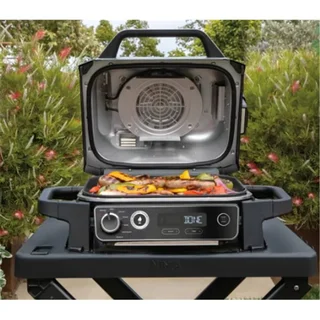 Carrito plegable negro para parrilla eléctrica Ninja Woodfire con ganchos