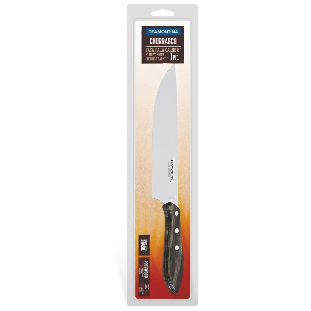 Cuchillo Chef Tramontina Churrasco 20 cm Hoja Acero Inoxidable Mango Madera FSC