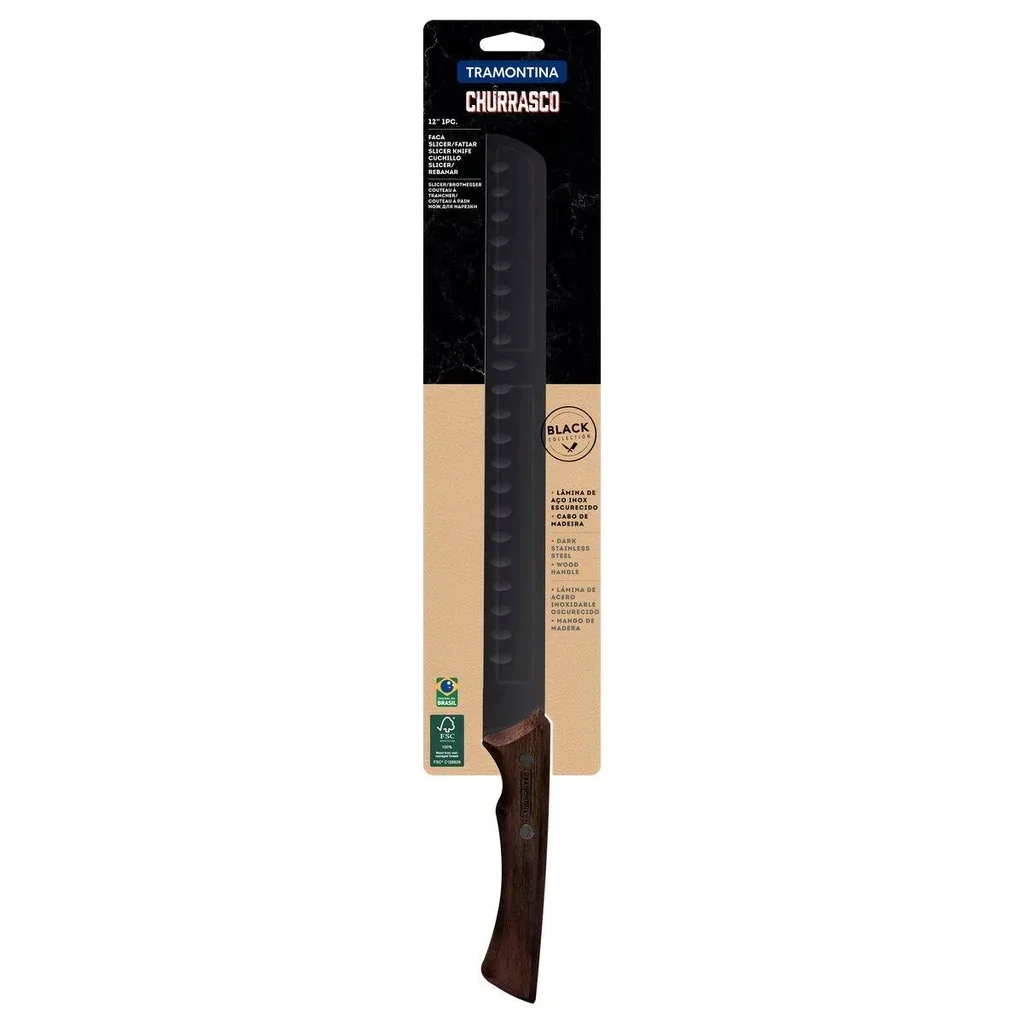 Cuchillo Jamonero Churrasco 29 cm Hoja de Acero Inoxidable Ennegrecida