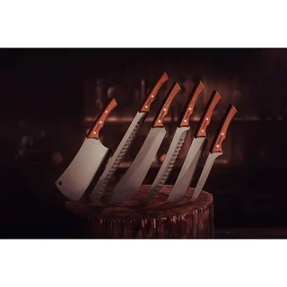 Cuchillo carnicero profesional 24cm hoja acero ennegrecido mango madera remachado