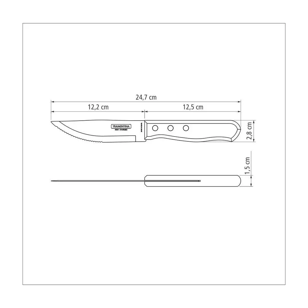 Jumbo steak knives set of 4 - stainless steel blade wood handle Tramontina