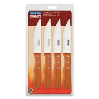 Jumbo steak knives set of 4 - stainless steel blade wood handle Tramontina