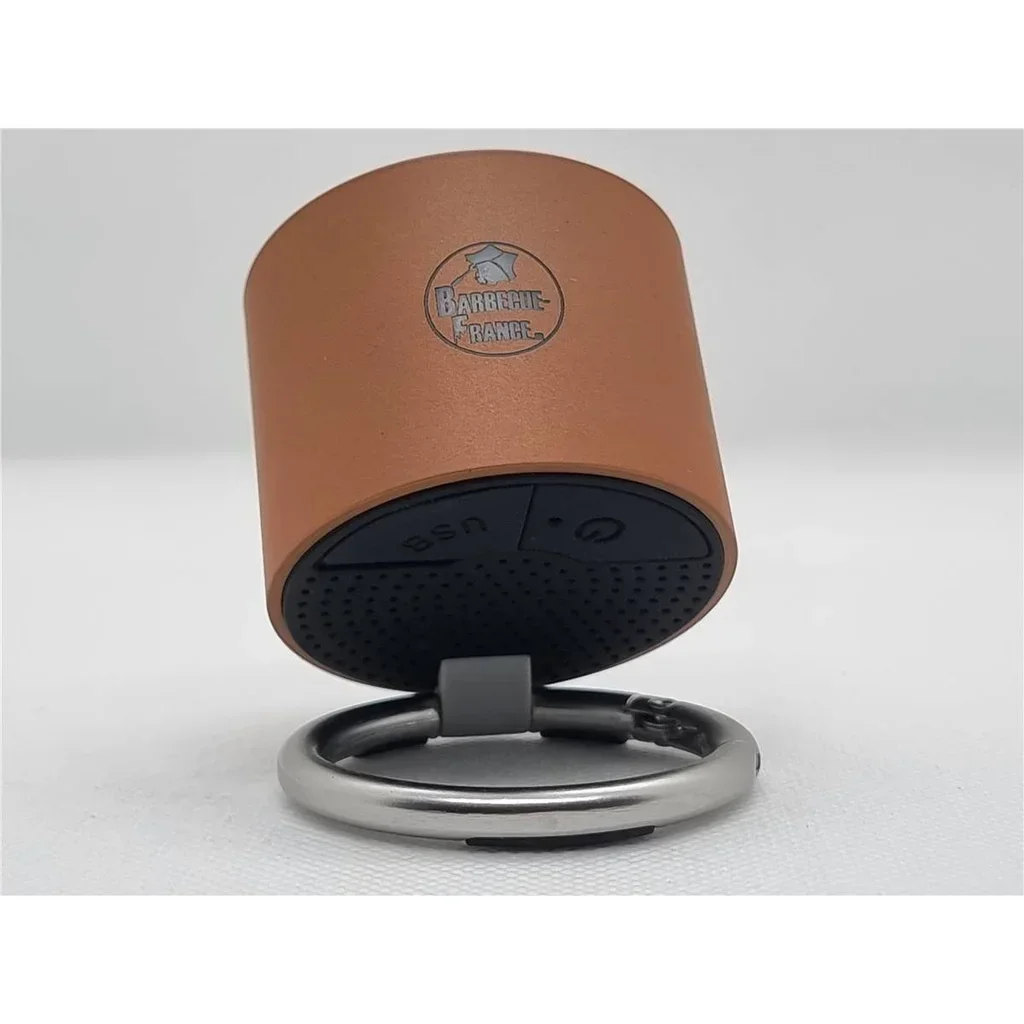 Altavoz Bluetooth de lujo oro rosa - Diseño compacto premium con doble salida estéreo y mosquetón