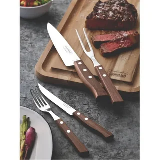 Set de 14 Cubiertos para Barbacoa Churrasco - Cuchillos y Tenedores de Acero Inoxidable con Mangos Polywood FSC