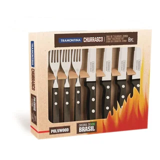 Juego de 4 cuchillos y 4 tenedores Tramontina Gaucho mango madera FSC