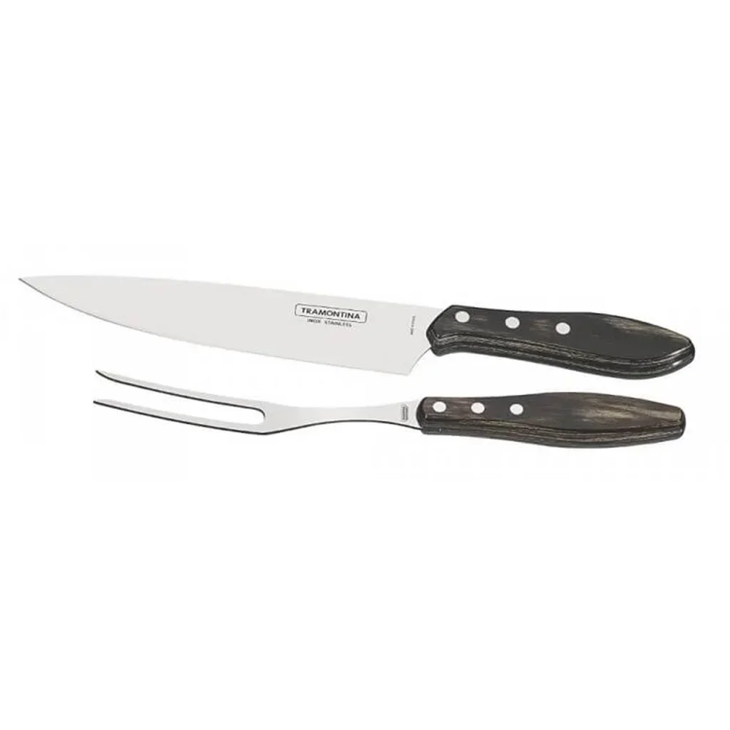 Kit Barbacoa Tramontina Cuchillo 20cm Tenedor 31cm Acero Inoxidable Madera FSC