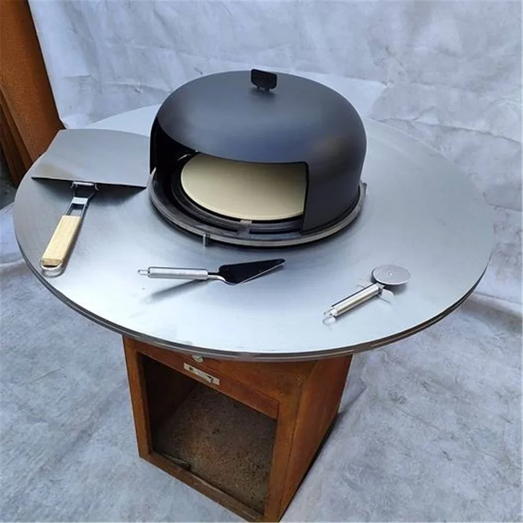 Horno de pizza con cúpula de acero de doble pared de 43 cm con piedra para brasero