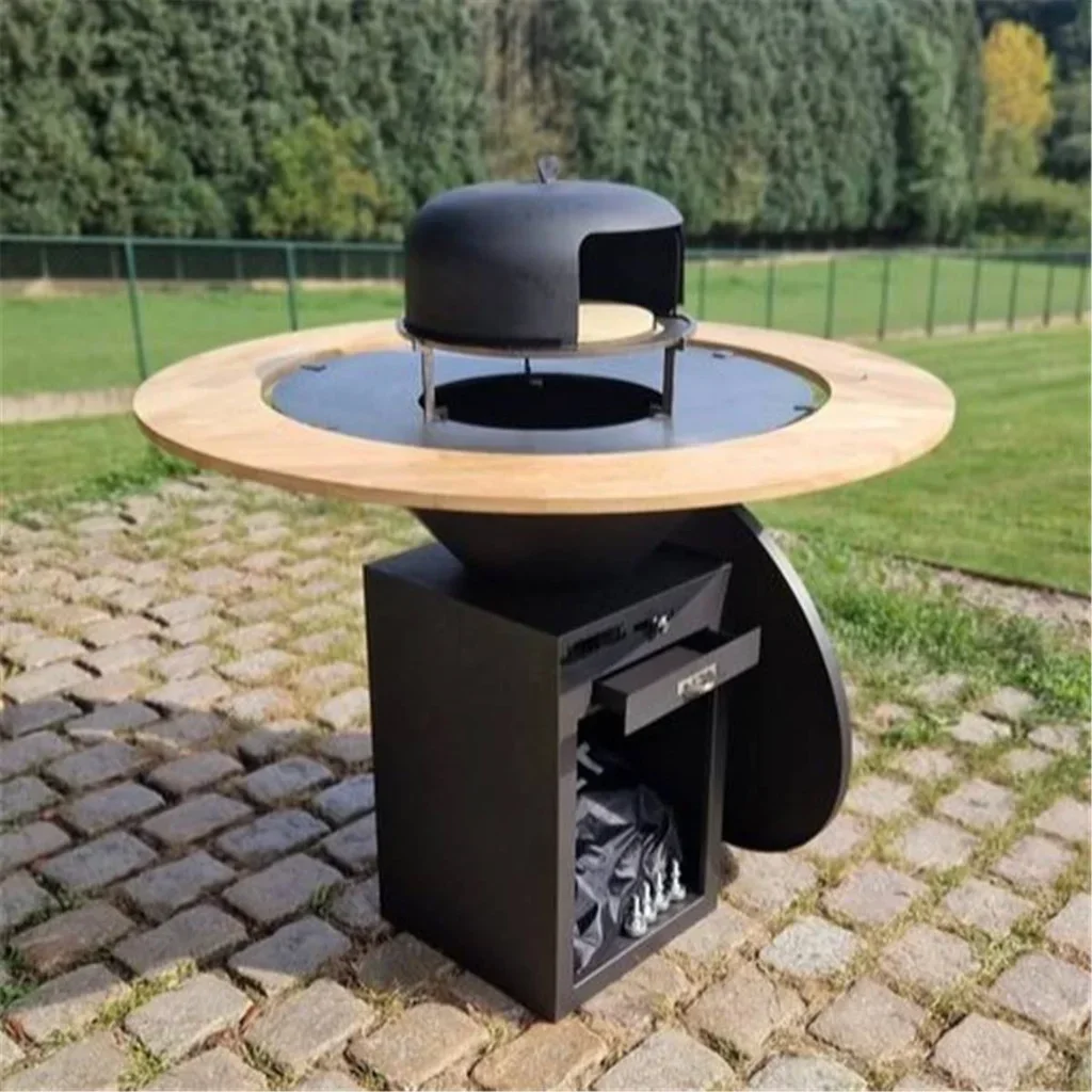 Horno de pizza con cúpula de acero de doble pared de 43 cm con piedra para brasero