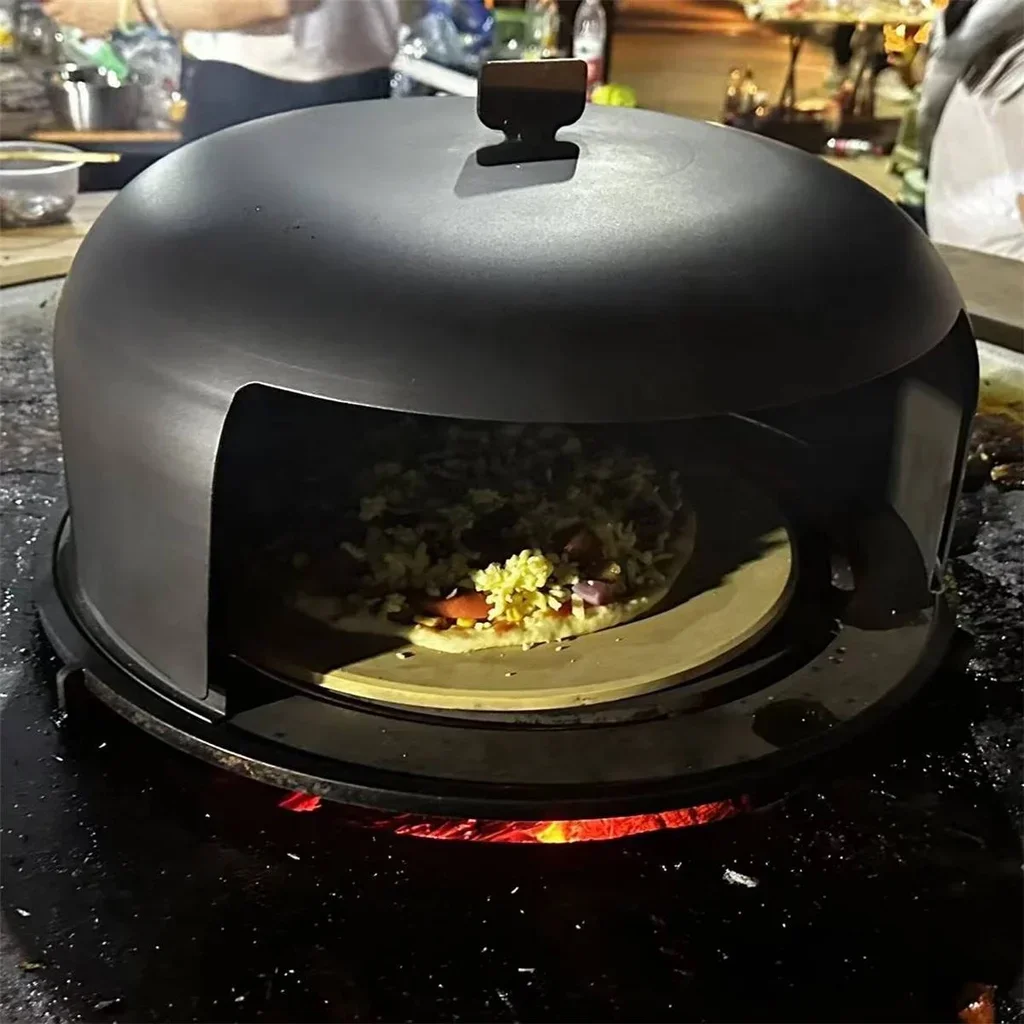 Horno de pizza con cúpula de acero de doble pared de 43 cm con piedra para brasero