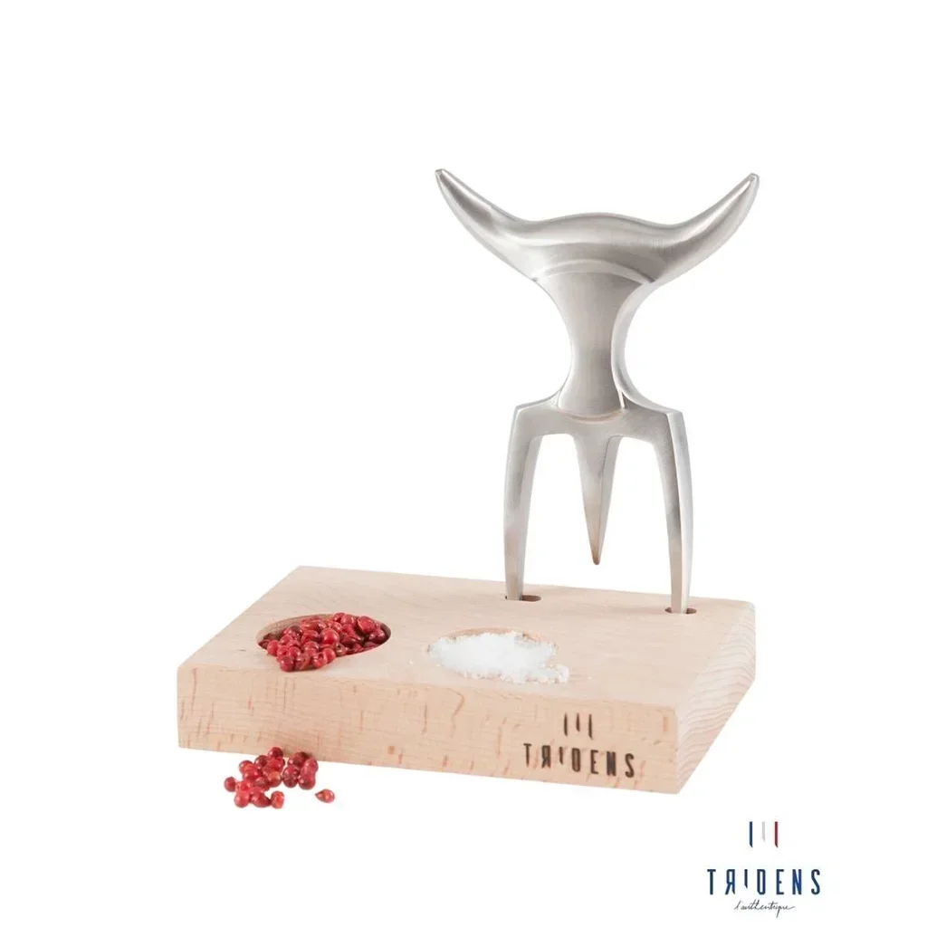 Tenedor carne TRIDENS acero inoxidable mango madera soporte haya grabado