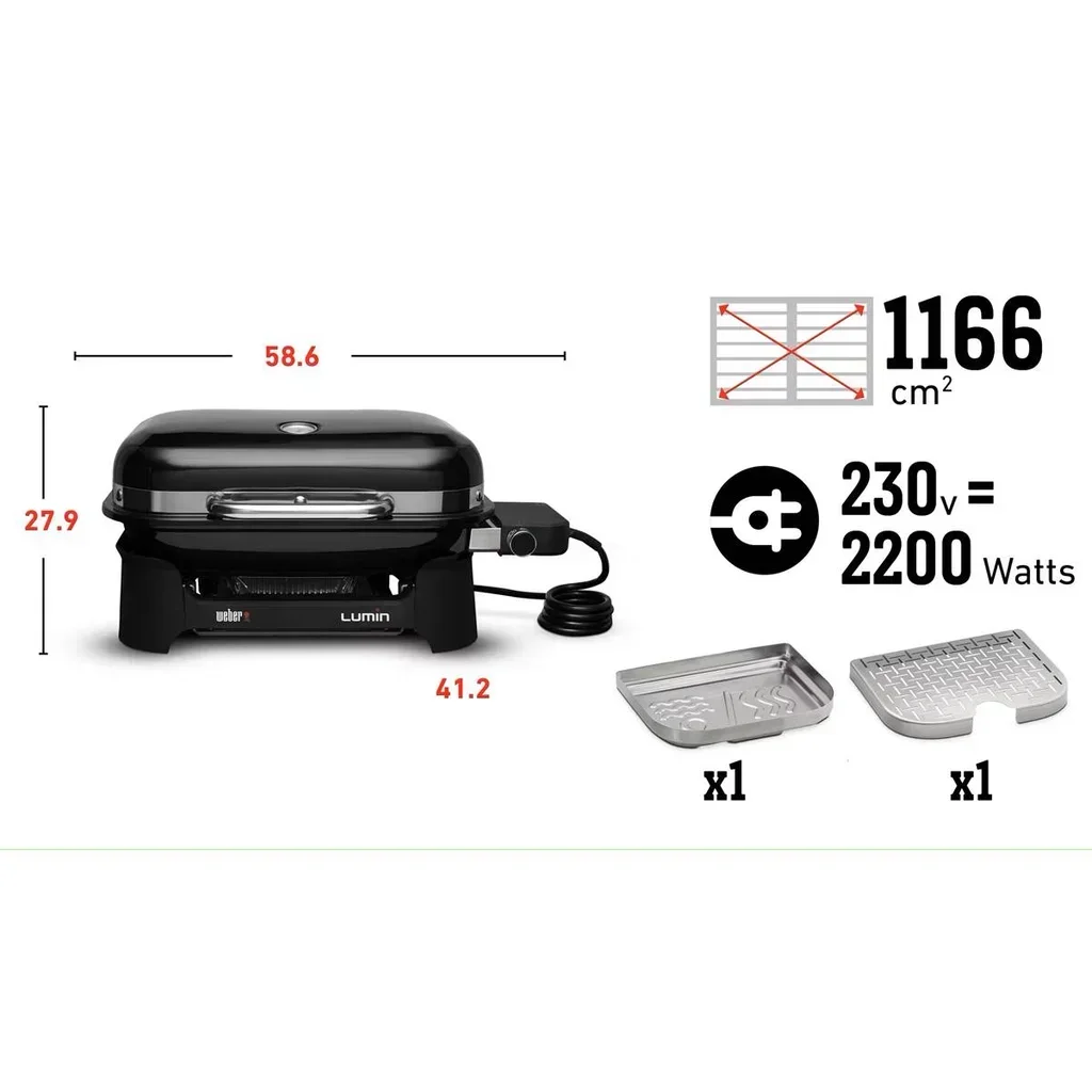 Weber Lumin Compact Grill Eléctrico Barbacoa de Mesa 315°C 5 Modos de Cocción Potente