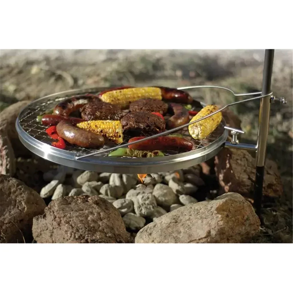 Parrilla barbacoa portátil camping acero inoxidable 44cm plegable