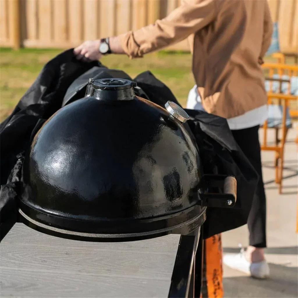 Copertura Protettiva Barbecue Kamado Ghisa Goldens Carrello Griglia Ripiani 147x66x122cm