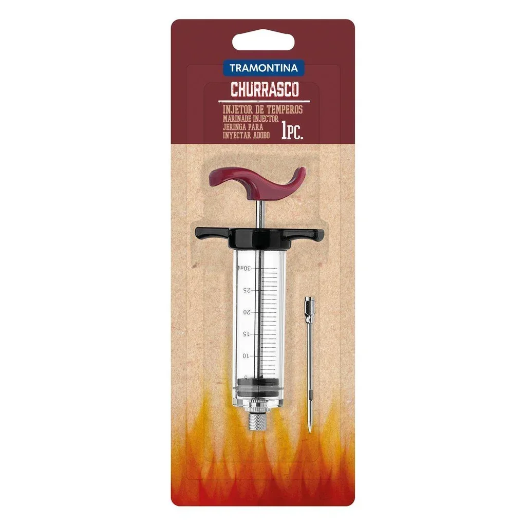 Inyector de Marinada Churrasco 30ml Tramontina Acero Inoxidable Jeringa para Carnes BBQ Inyector de Sabor Cocina