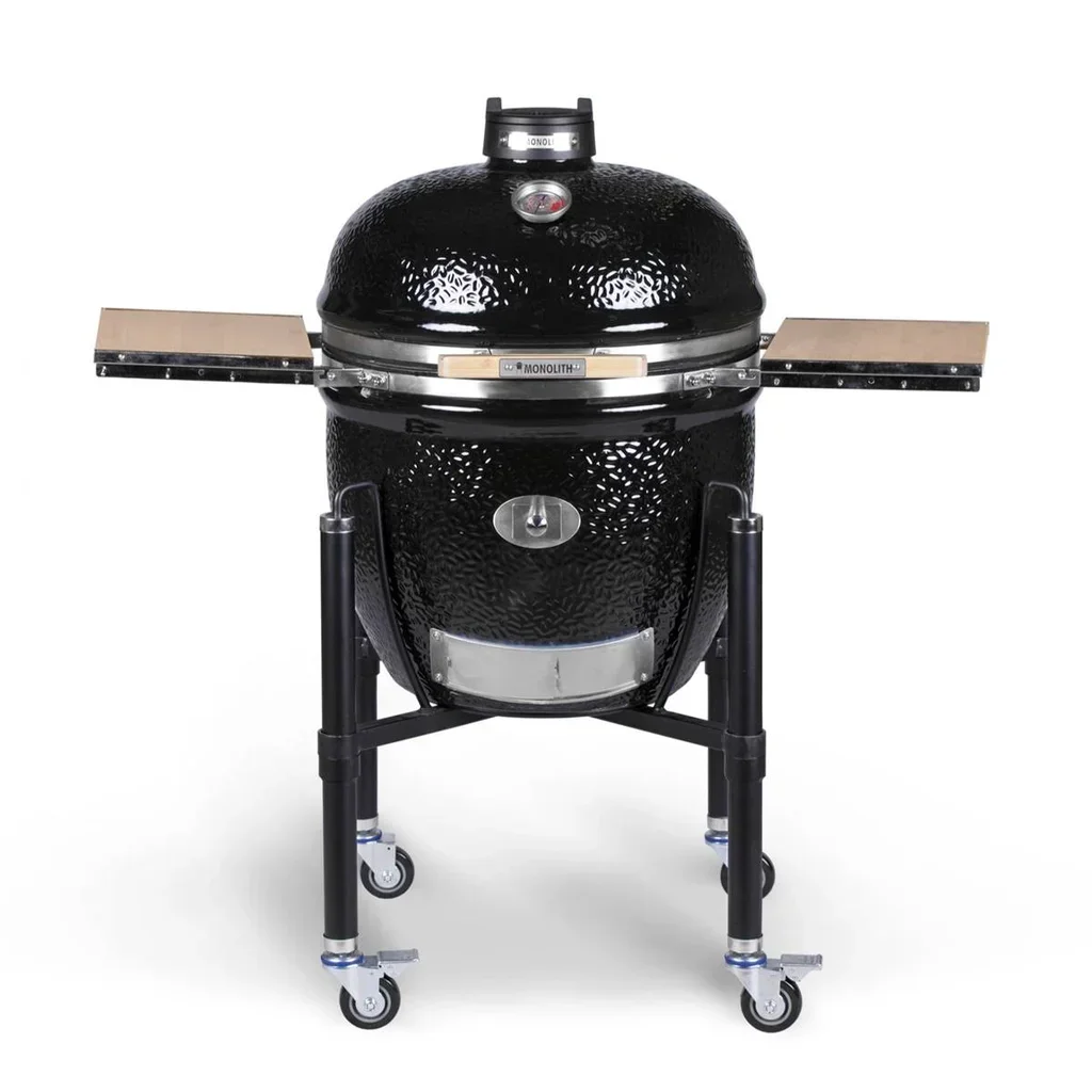 Kamado Monolith LeCHEF Pro Serie 2.0 Negro con Carro - BBQ Cerámica 55cm Premium