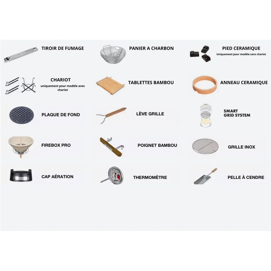 Kamado Monolith LeCHEF Pro Serie 2.0 Negro con Carro - BBQ Cerámica 55cm Premium