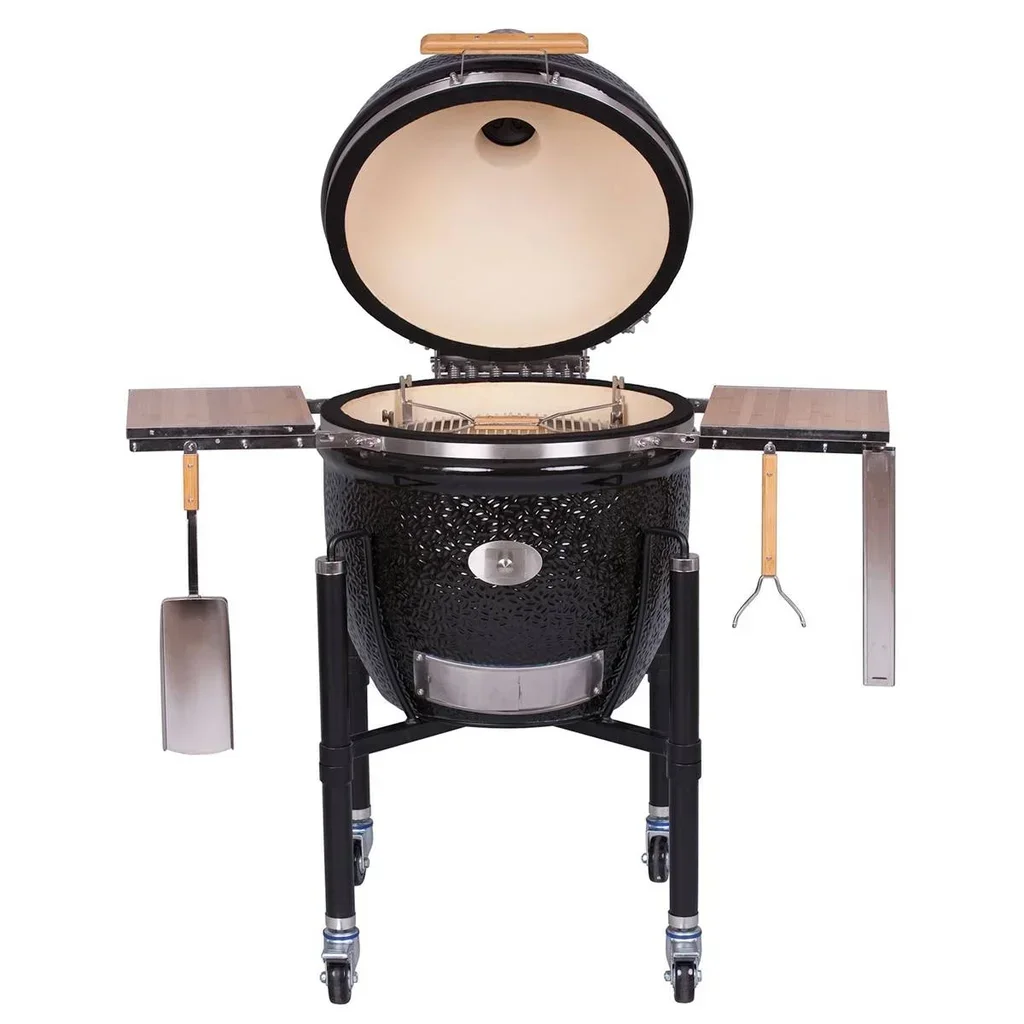 Kamado Monolith LeCHEF Pro Serie 2.0 Negro con Carro - BBQ Cerámica 55cm Premium