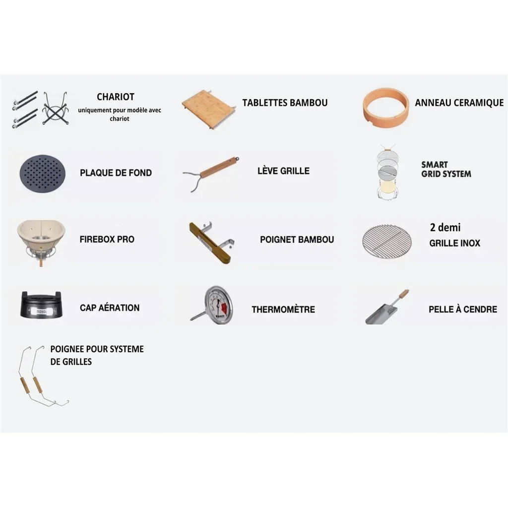 Barbacoa de cerámica Monolith ONE 55 negra con carro y Smart Grid System