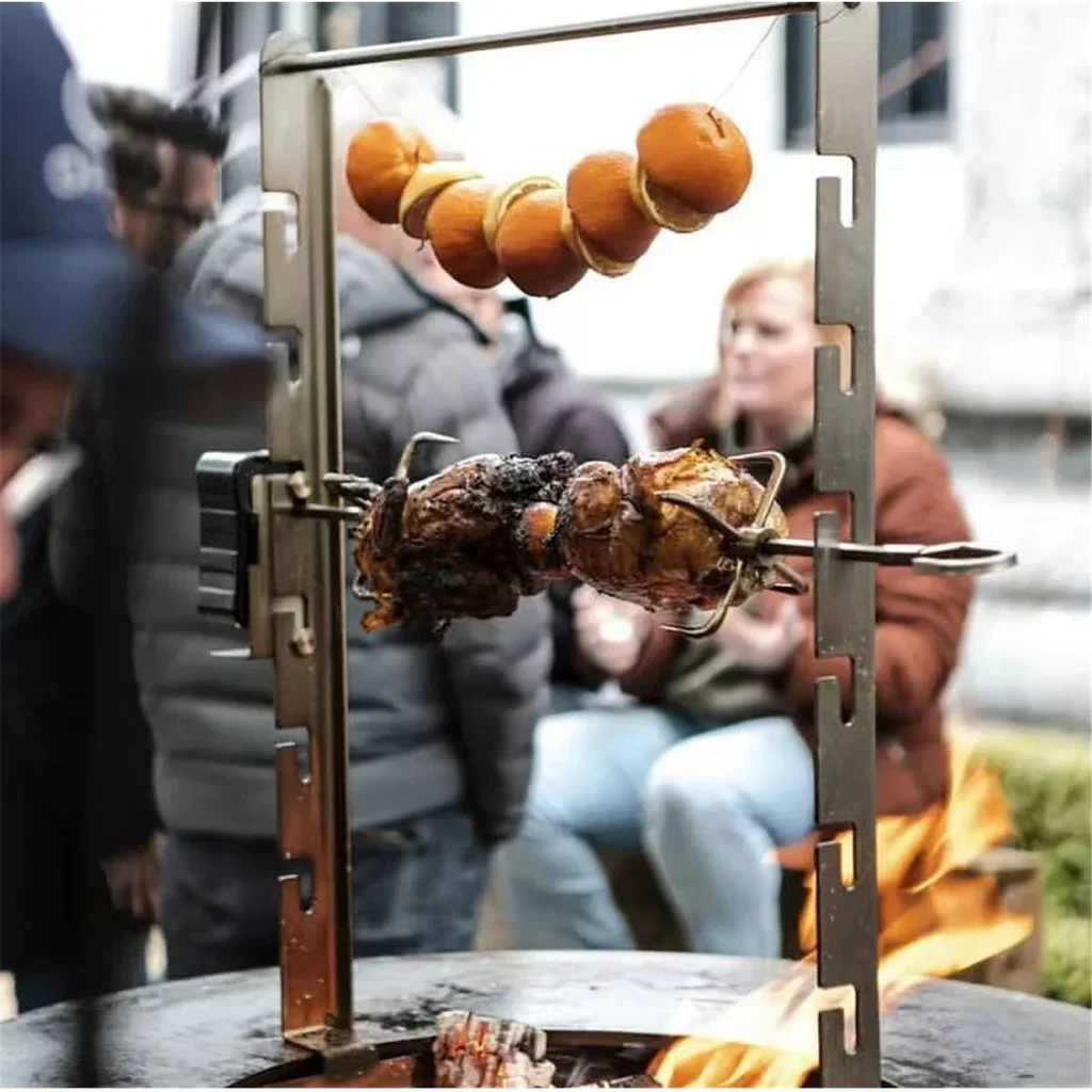 Electric motorized rotisserie kit for fire pit - automatic steel spit