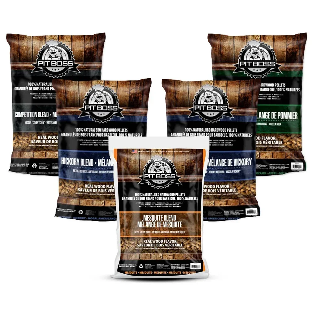 Lote 5 sacos pellets PitBoss 9 kg - Madera ahumar hickory manzano mezquite