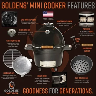 Mini Barbacoa Kamado Hierro Fundido Goldens Little Brother 36 cm - Edición Compacta