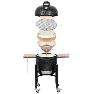 Monolith Kamado BASIC Negro – Barbacoa de cerámica portátil con carrito con ruedas