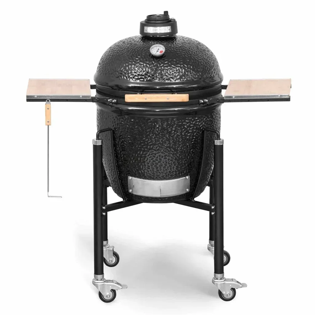 Monolith Kamado BASIC Negro – Barbacoa de cerámica portátil con carrito con ruedas