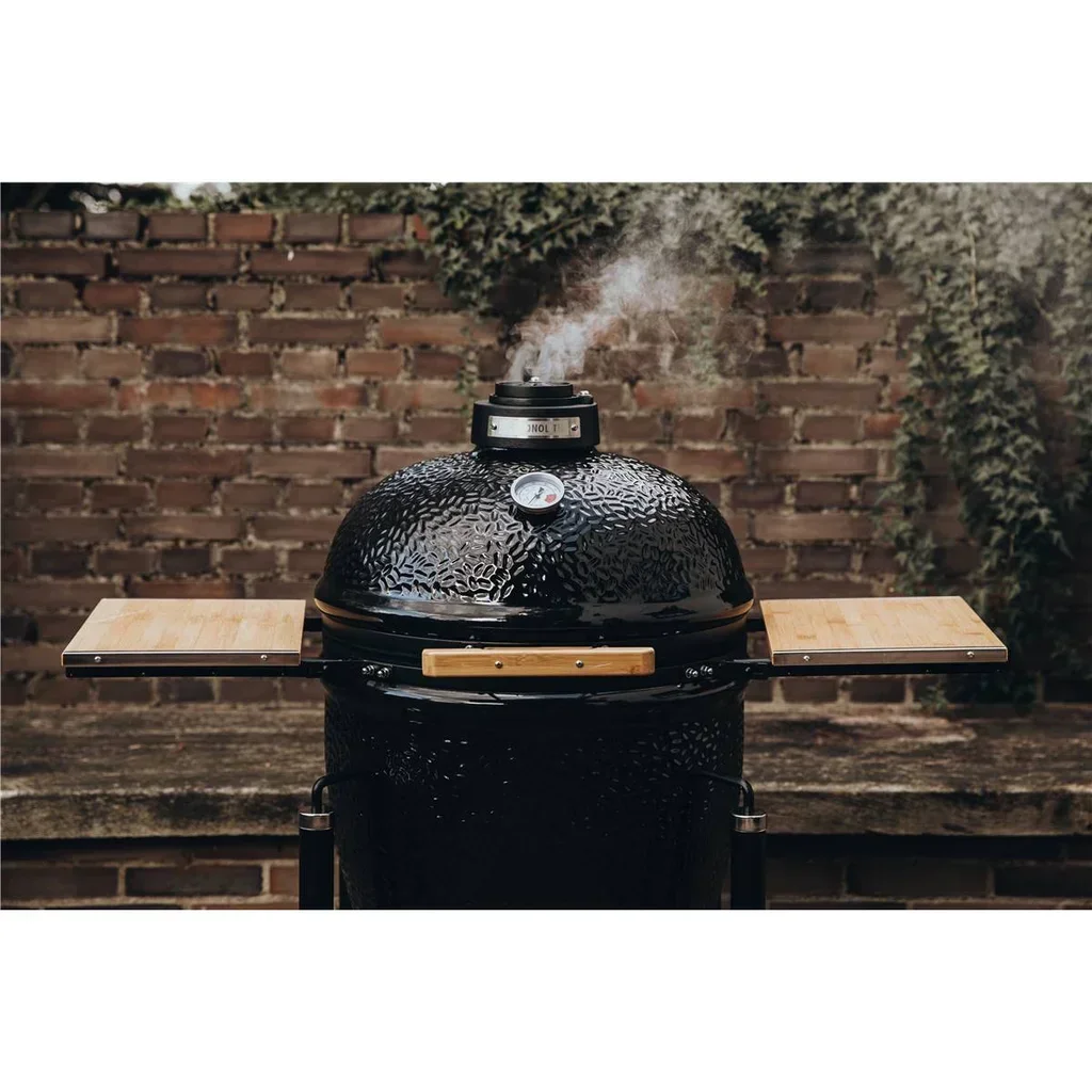 Monolith Kamado BASIC Negro – Barbacoa de cerámica portátil con carrito con ruedas