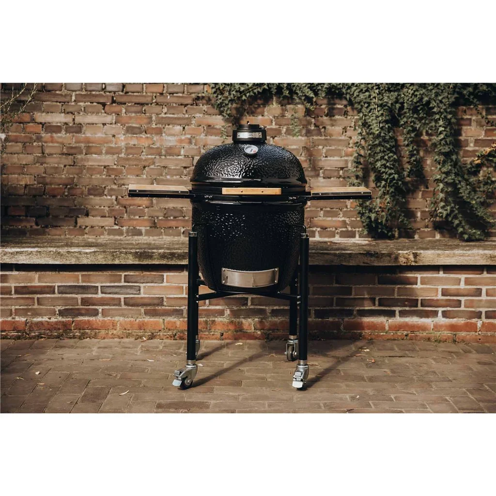 Monolith Kamado BASIC Negro – Barbacoa de cerámica portátil con carrito con ruedas