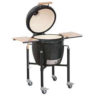Monolith Kamado BASIC Negro – Barbacoa de cerámica portátil con carrito con ruedas
