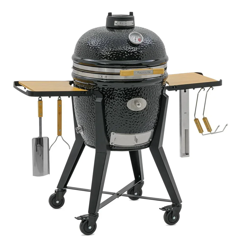 Monolith Kamado TWO 55 Negro - Pack Completo con Carrito, Funda y Piedra para Pizza