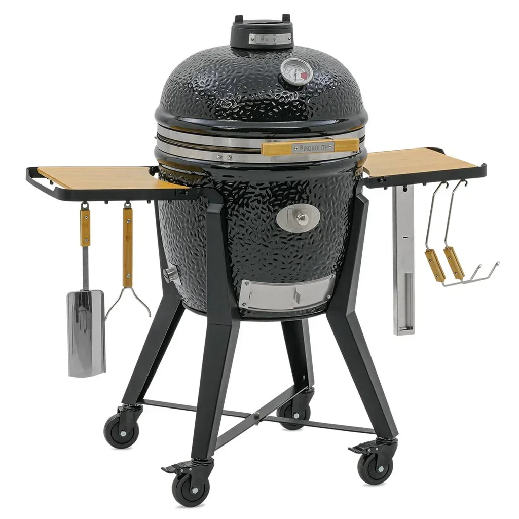 Monolith Kamado TWO 66 Negro con carrito, funda y piedra para pizza