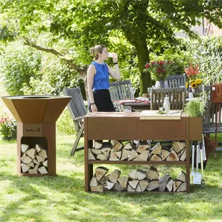 Brasero Mesa Brasero Nestor Buddy Barbecook Acero Corten 112cm Exterior Jardín