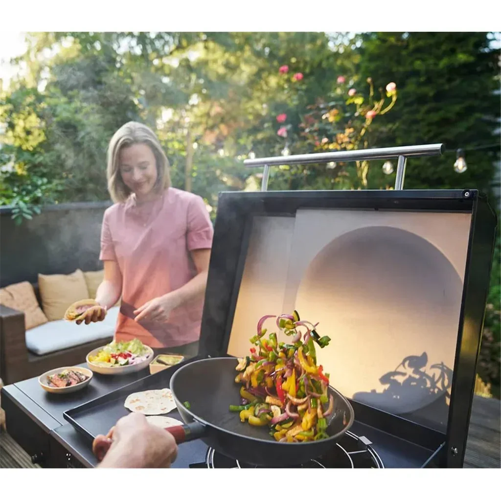 Plancha Eléctrica 3 en 1 Char-Broil Versa-Tile con Carro Multifunción - Parrilla, Horno de Pizza y Wok