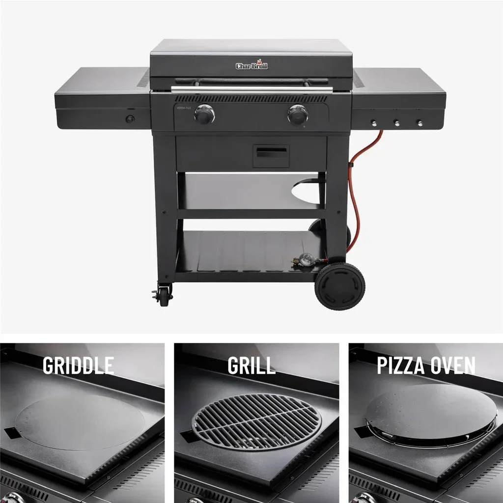 Plancha Eléctrica 3 en 1 Char-Broil Versa-Tile con Carro Multifunción - Parrilla, Horno de Pizza y Wok