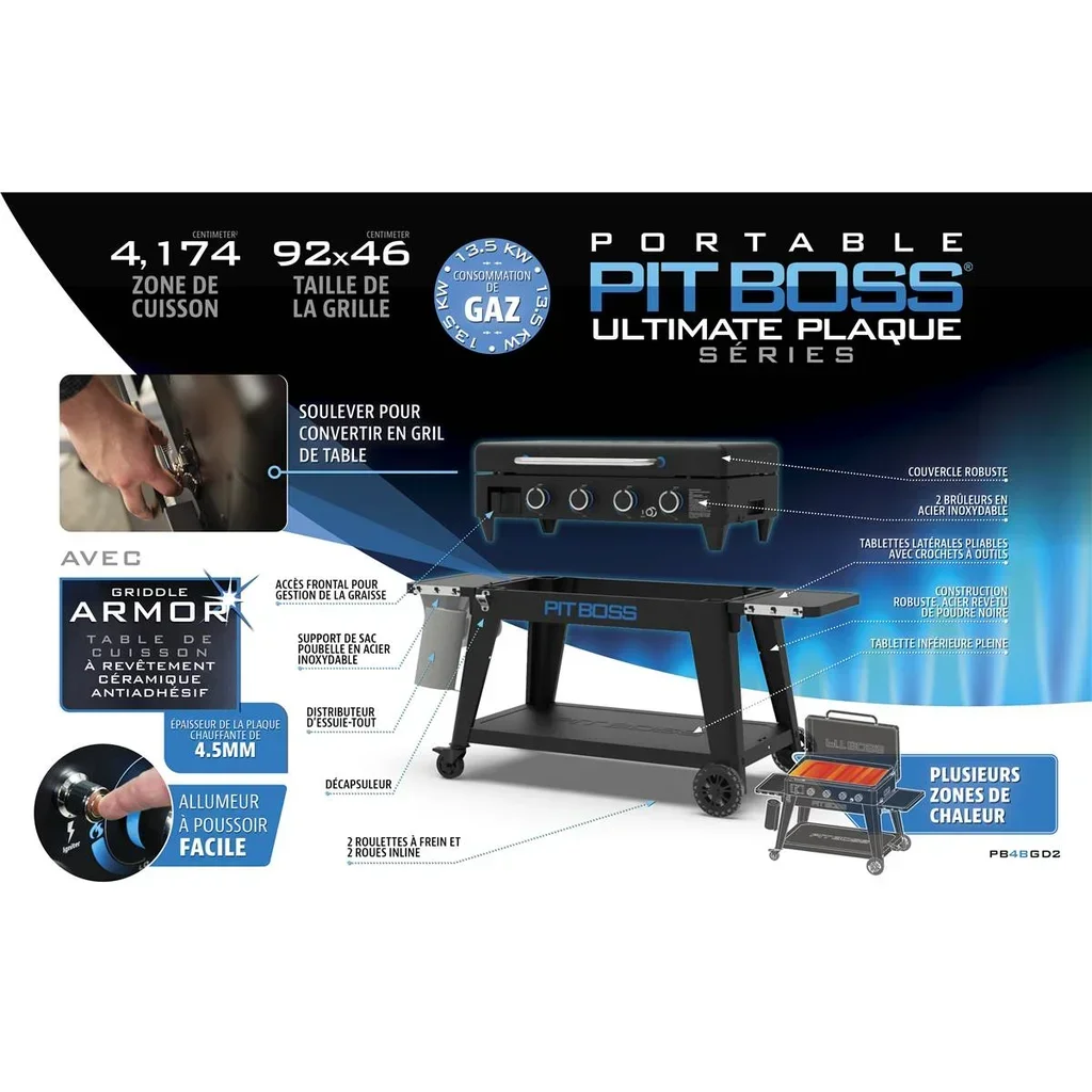Plancha de gas Ultimate 4 Mobile Pit Boss con carrito plegable, revestimiento cerámico antiadherente y 4 quemadores